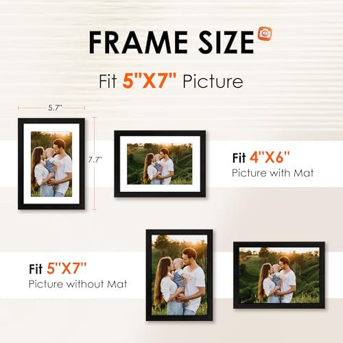 FIXSMITH 5x7 Picture Frame Set of 4, Photo Frame with HD Plexiglass, Display Pictures 4x6 with Mat or 5x7 Without Mat Multi Picture Frames Collage for Tabletop or Wall Display, Black - Image 2