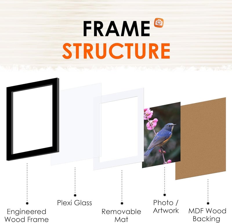 FIXSMITH 5x7 Picture Frame Set of 4, Photo Frame with HD Plexiglass, Display Pictures 4x6 with Mat or 5x7 Without Mat Multi Picture Frames Collage for Tabletop or Wall Display, Black - Image 3