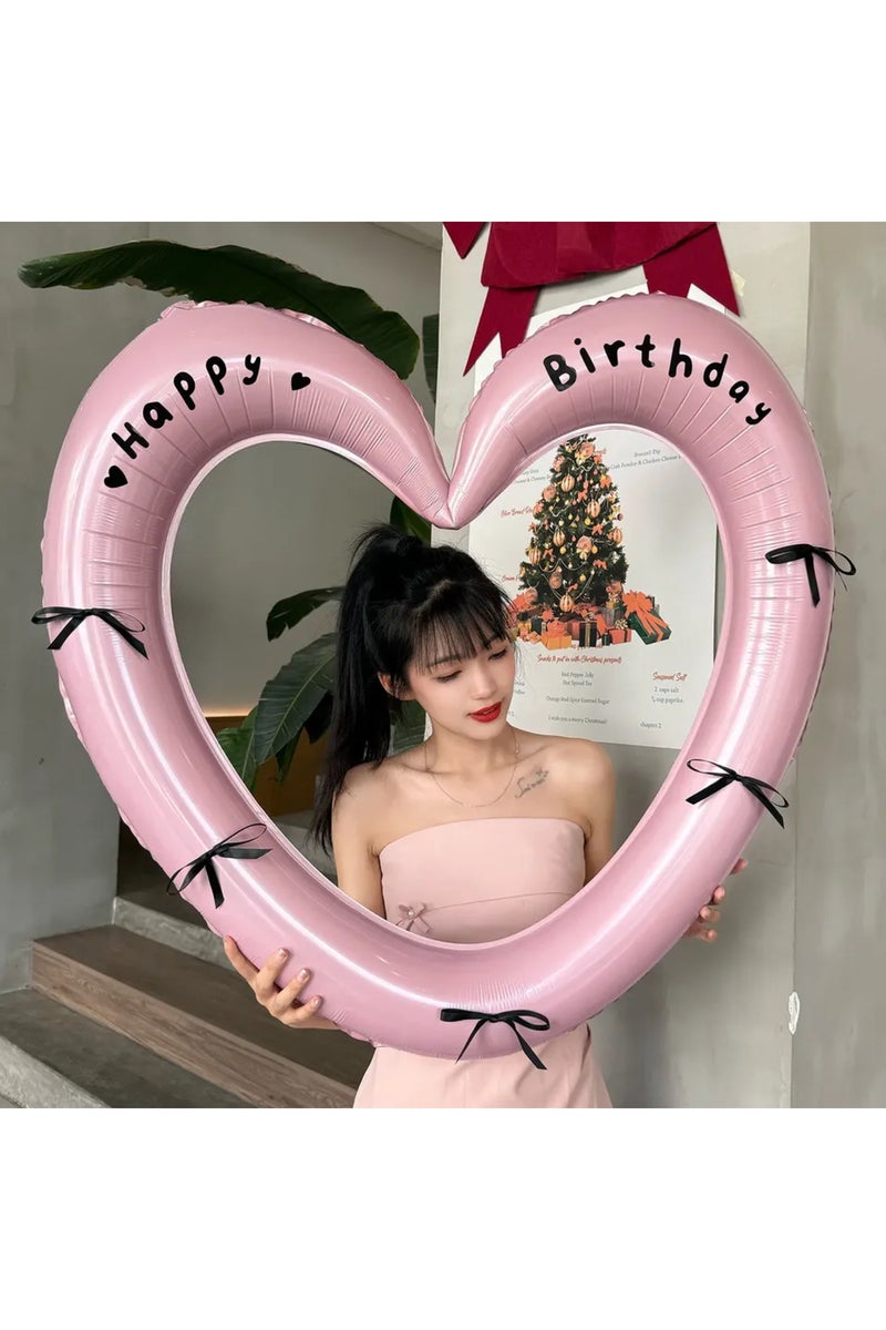 Other Pink Happy Birthday Heart Photo Frame Balloon with Bowknot Stickers Girlsfriend Theme Birthday