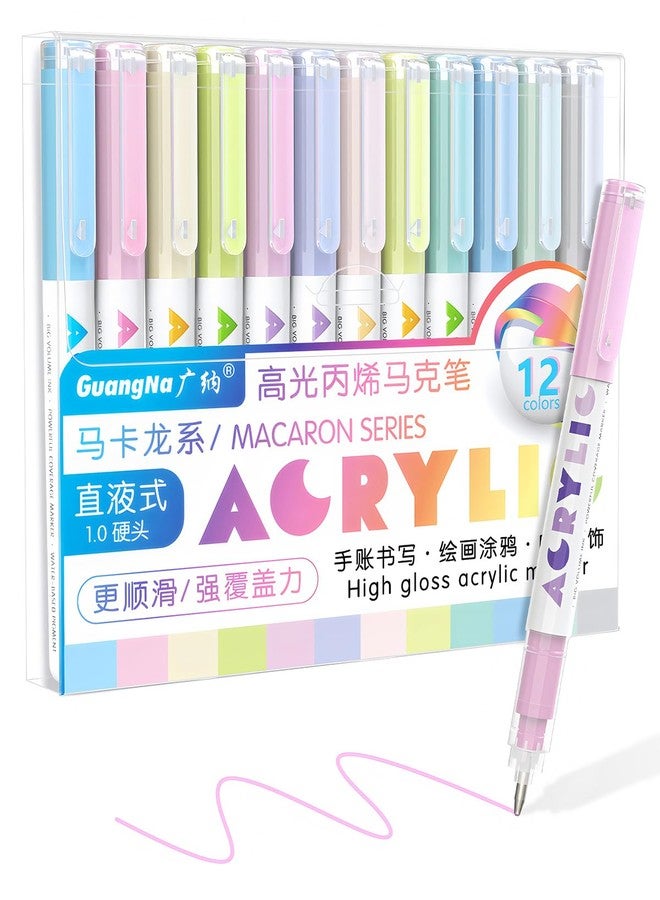 Guangna Macaron Acrylic Gel Pens 12 Color, Colored Pens for Journaling, Coloring Books, Calligraphy, Note Taking & DIY Crafts, RollerBall Pen Tip - Image 1