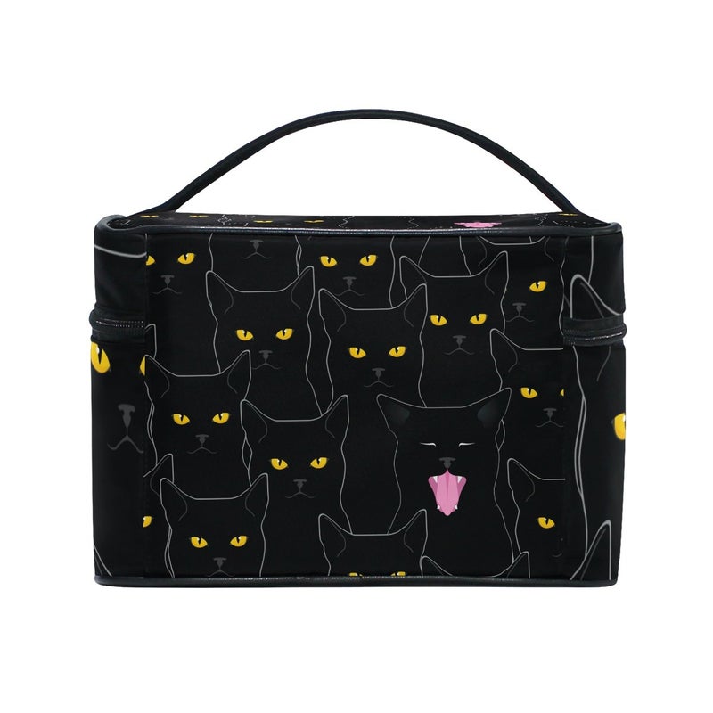 senya Travel Makeup Bags With Zipper Black Cats Pattern Cosmetic Bag Toiletry Bags Train Cases Storage Bags Portable Multifunction Case for Women Girls - Image 4