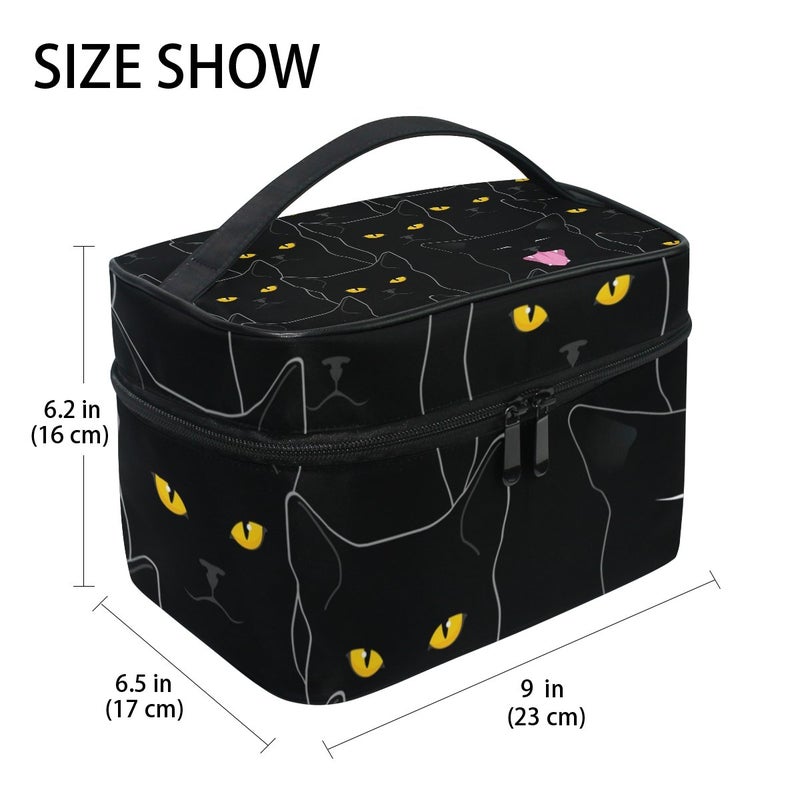 senya Travel Makeup Bags With Zipper Black Cats Pattern Cosmetic Bag Toiletry Bags Train Cases Storage Bags Portable Multifunction Case for Women Girls - Image 2