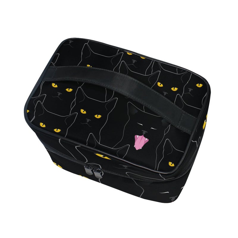 senya Travel Makeup Bags With Zipper Black Cats Pattern Cosmetic Bag Toiletry Bags Train Cases Storage Bags Portable Multifunction Case for Women Girls - Image 3