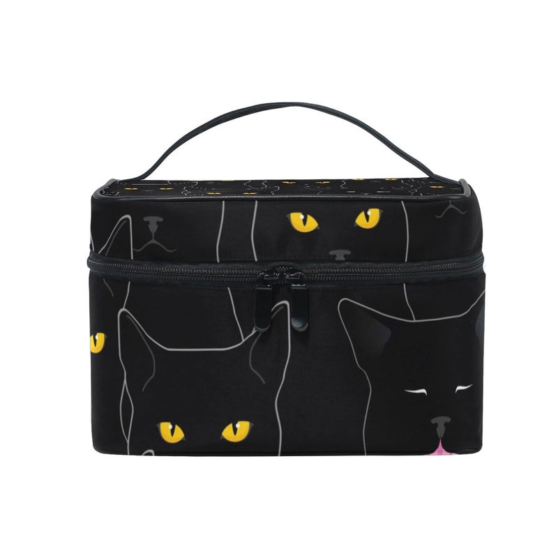 senya Travel Makeup Bags With Zipper Black Cats Pattern Cosmetic Bag Toiletry Bags Train Cases Storage Bags Portable Multifunction Case for Women Girls - Image 1