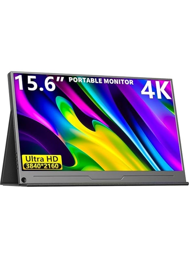 شاشة العاب محمولة 4K، شاشة لابتوب 15.6 انش، شاشة كمبيوتر ثانية مزدوجة USB C HDMI، شاشة العاب فيسا مع مكبرات صوت، شاشة سفر لاجهزة بلاي ستيشن 4/5 واكس بوكس سويتش وماك والكمبيوتر والجوال - Image 1
