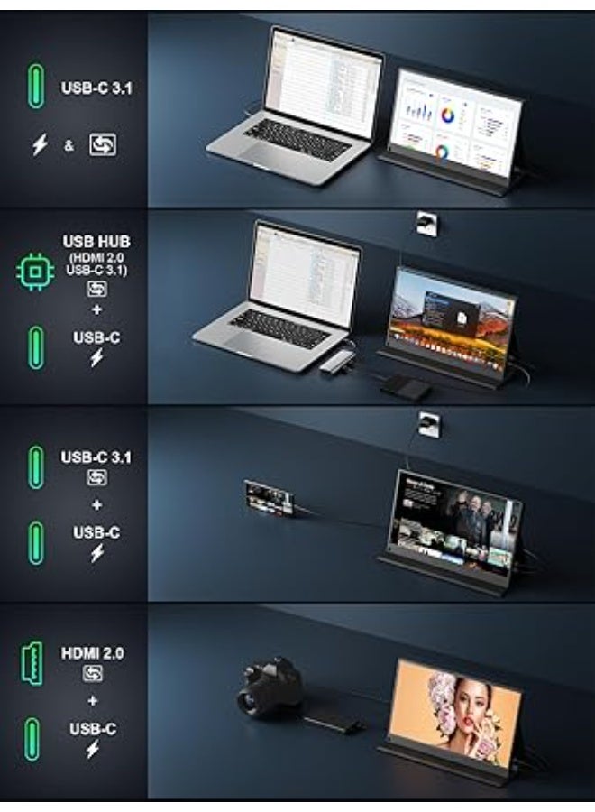 شاشة العاب محمولة 4K، شاشة لابتوب 15.6 انش، شاشة كمبيوتر ثانية مزدوجة USB C HDMI، شاشة العاب فيسا مع مكبرات صوت، شاشة سفر لاجهزة بلاي ستيشن 4/5 واكس بوكس سويتش وماك والكمبيوتر والجوال - Image 3