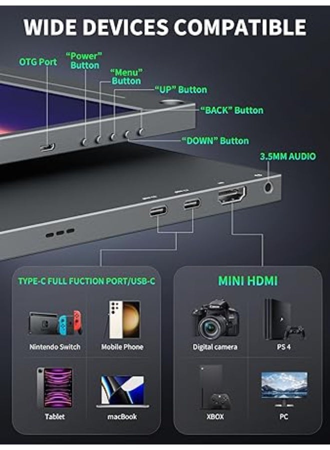 شاشة العاب محمولة 4K، شاشة لابتوب 15.6 انش، شاشة كمبيوتر ثانية مزدوجة USB C HDMI، شاشة العاب فيسا مع مكبرات صوت، شاشة سفر لاجهزة بلاي ستيشن 4/5 واكس بوكس سويتش وماك والكمبيوتر والجوال - Image 4