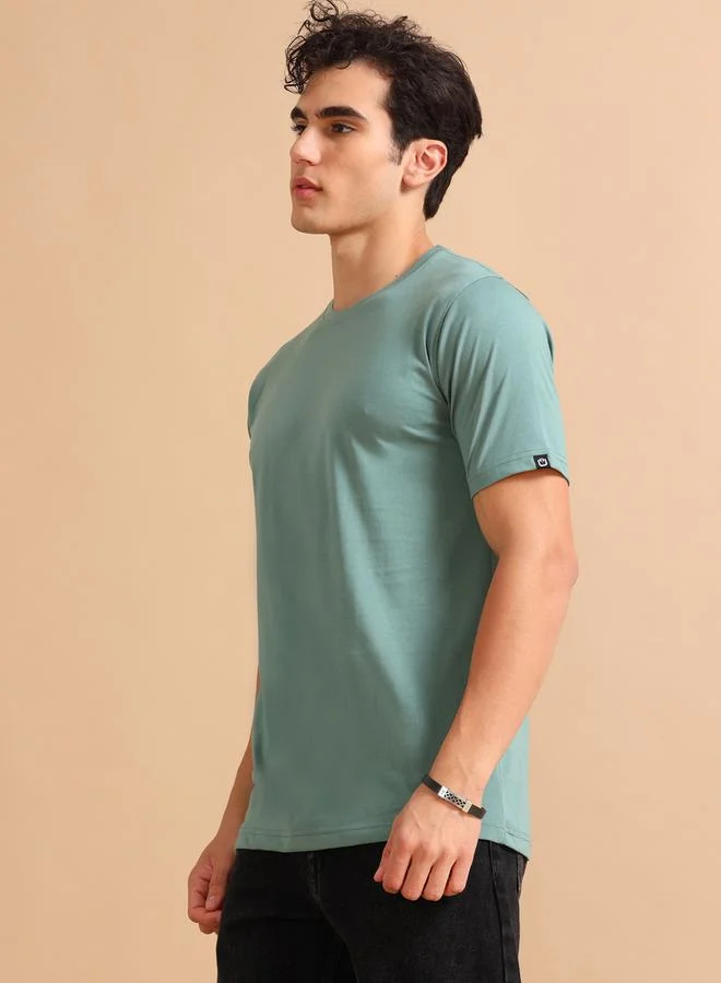 Bushirt Solid Short Sleeve Regular Fit T-Shirt by Styli