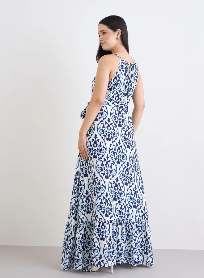 Styli Styli All-Over Print Halter Neck A-Line Maxi Dress