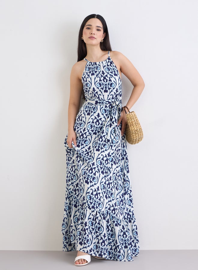 Styli All-Over Print Halter Neck A-Line Maxi Dress - Image 2