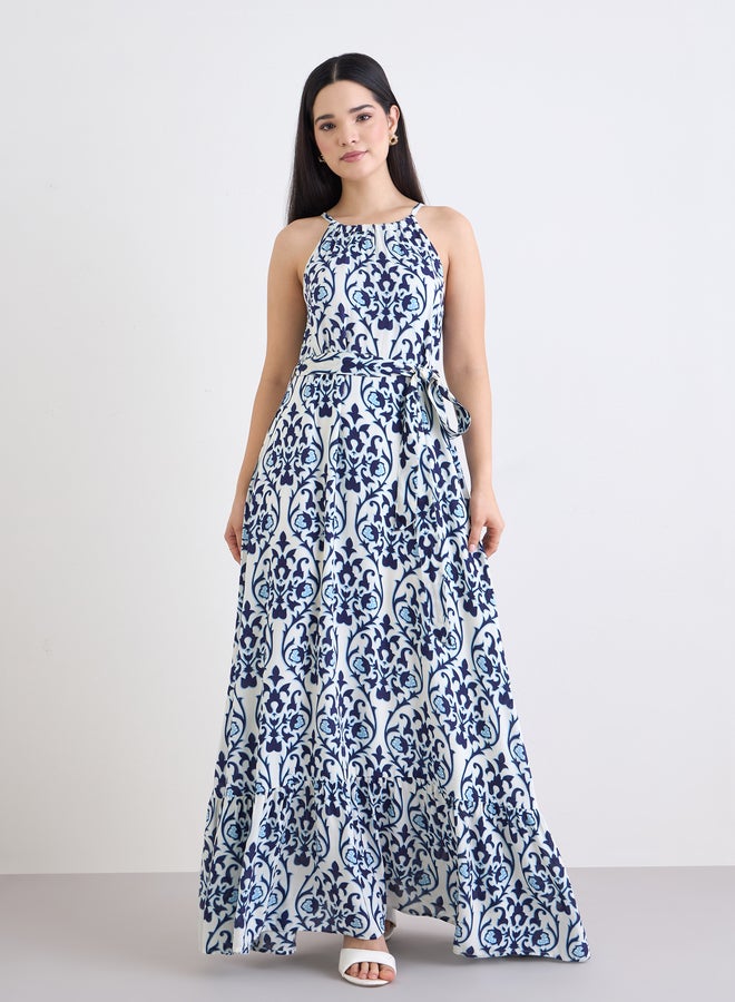 Styli All-Over Print Halter Neck A-Line Maxi Dress - Image 3