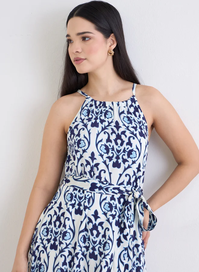 Styli Styli All-Over Print Halter Neck A-Line Maxi Dress