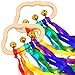 FPVERA Baby Sensory Wooden Rattle Toys 2PCS Rainbow Ribbon Rattles Ring Toy for Babies 06 Months Wood Baby Montessori Toys with Bells for 012 Months Newborns Infants Toddlers Boy Girl as Shower Gifts - Image 2