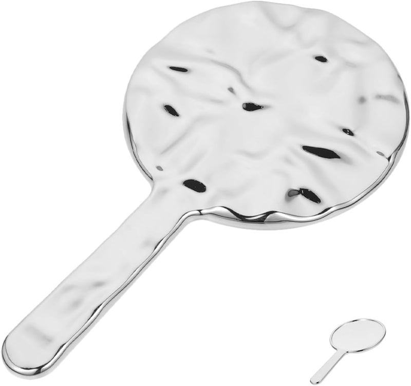 Handheld Vanity Mirror for Women Medium Round Silver Plated Makeup Mirror 12x22cm Portable Decorative for Travel and Daily Use - Image 1