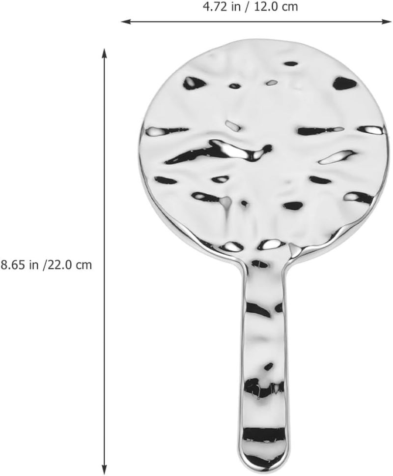 Handheld Vanity Mirror for Women Medium Round Silver Plated Makeup Mirror 12x22cm Portable Decorative for Travel and Daily Use - Image 2