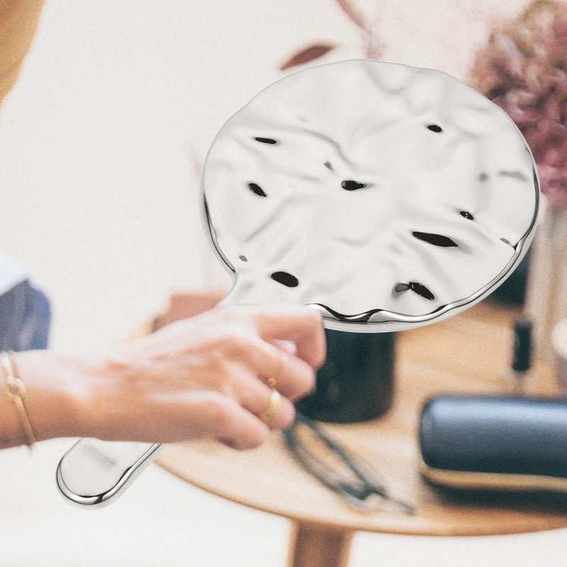 Handheld Vanity Mirror for Women Medium Round Silver Plated Makeup Mirror 12x22cm Portable Decorative for Travel and Daily Use - Image 3