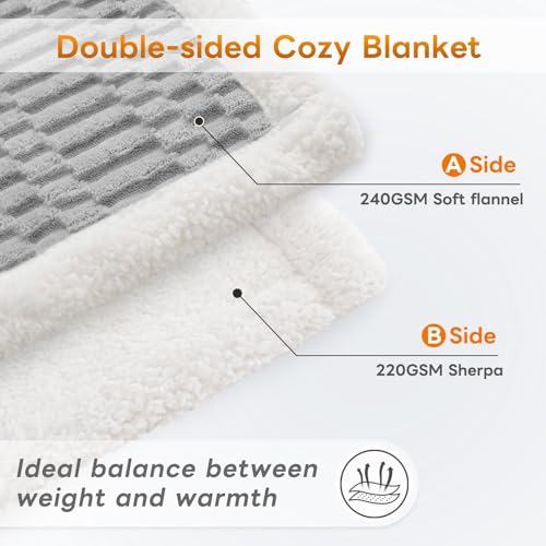 Gracelife Sherpa Throw Blanket for Couch Flannel Cozy Soft Thick Blanket Warm Twin Blanket for Bed Fleece Home Decor Gifts, Z01 - Light Grey, 60"*80" - Image 3