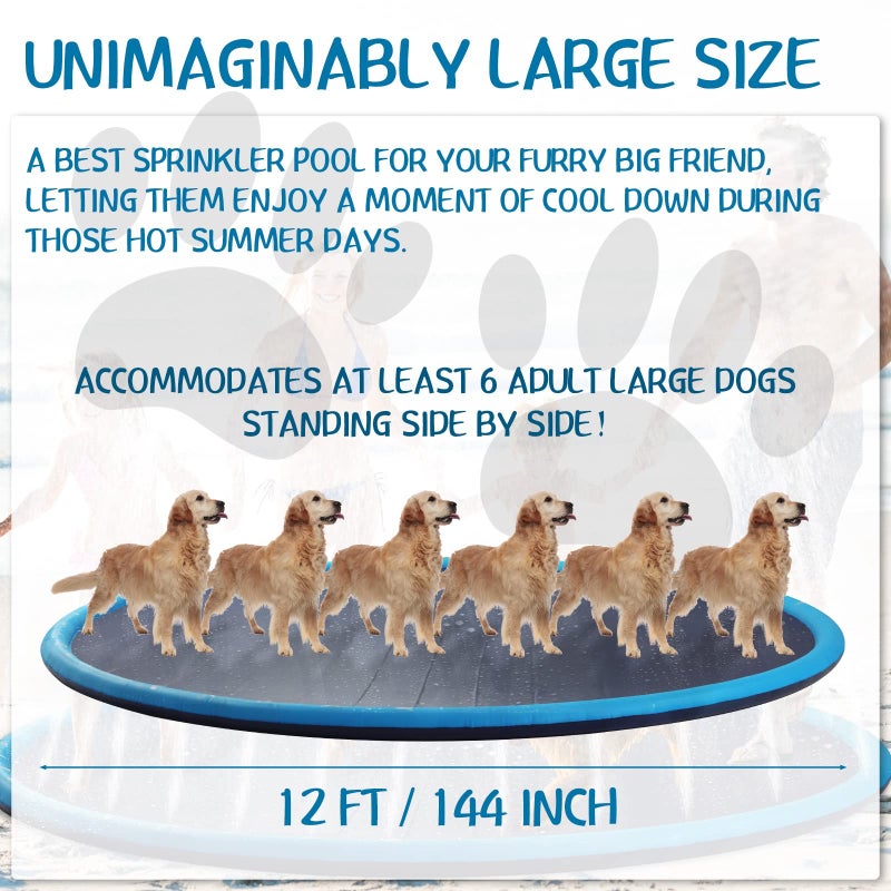 Lewtemi Lewtemi 12 ft Extra Large Non Slip Splash Pad 144"" for Adult Kids and Dog Giant Thicken Sprinkler Pool Summer Outdoor Toys Fun Backyard Fountain Play Mat for Family Pet Dog(Classic Style)  - Image 2