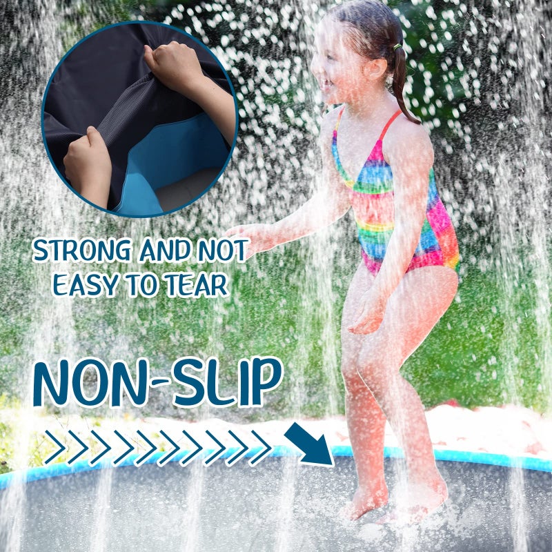 Lewtemi Lewtemi 12 ft Extra Large Non Slip Splash Pad 144"" for Adult Kids and Dog Giant Thicken Sprinkler Pool Summer Outdoor Toys Fun Backyard Fountain Play Mat for Family Pet Dog(Classic Style)  - Image 4