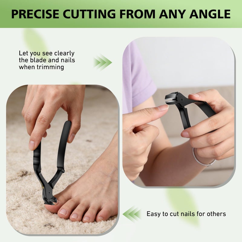 BALUCA Ergonomic Nail Clipper for Seniors - Heavy Duty Toenail & Fingernail Clipper for Thick Nails, Extra Long Handle Toenail Clippers with Catcher & Safety Lock, Precision Trimmer for Men & Women - Image 3