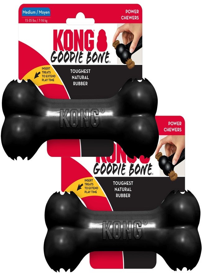 KONG Extreme Goodie Bone Medium 2-Pack - Ultra-Durable Rubber Dog Toy for Power Chewers - Tough Chew Toy for Medium Dogs - Black - Image 1