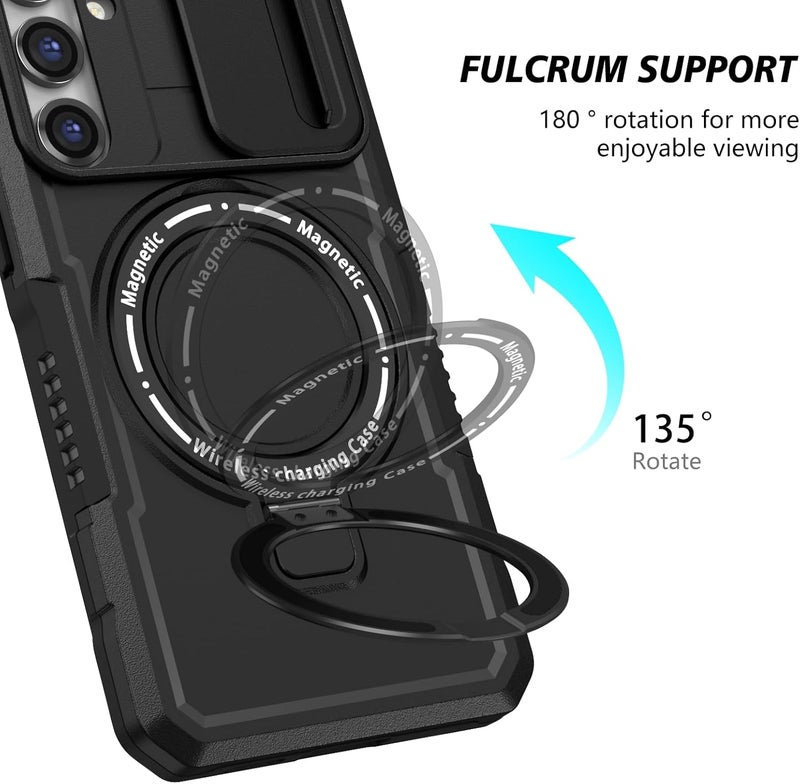 Excefore Case For Magnetic Multifunctional Phone For Samsung Galaxy S23 Fe With 180° Rotate Ring Holder, Shockproof Cover With Invisible Bracket And Lens Protection, Support Wireless Charging Black - Image 2