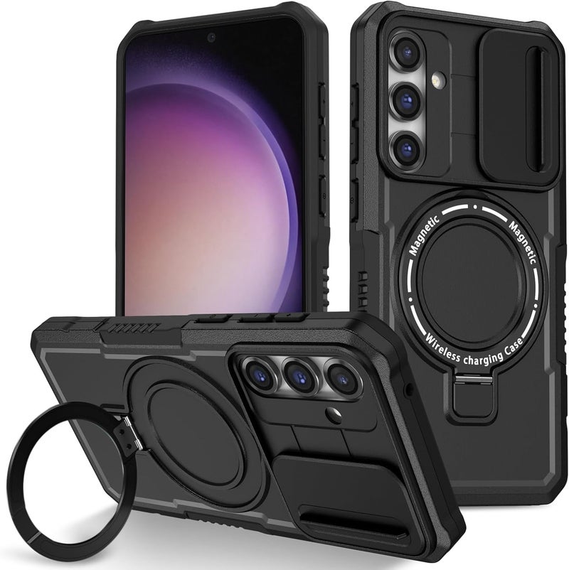 Excefore Case For Magnetic Multifunctional Phone For Samsung Galaxy S23 Fe With 180° Rotate Ring Holder, Shockproof Cover With Invisible Bracket And Lens Protection, Support Wireless Charging Black - Image 1