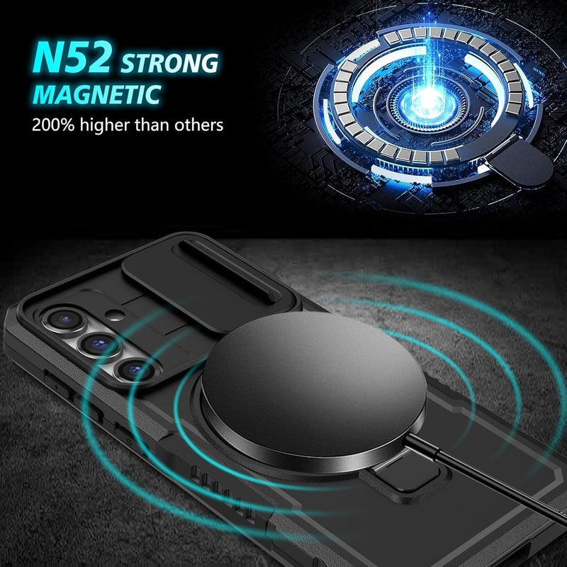 Excefore Case For Magnetic Multifunctional Phone For Samsung Galaxy S23 Fe With 180° Rotate Ring Holder, Shockproof Cover With Invisible Bracket And Lens Protection, Support Wireless Charging Black - Image 5