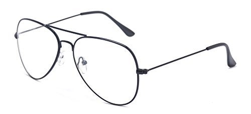 Outray Classic Aviator Non Prescription Metal Frame Clear Lens Glasses for Women Men (Black) - Image 1