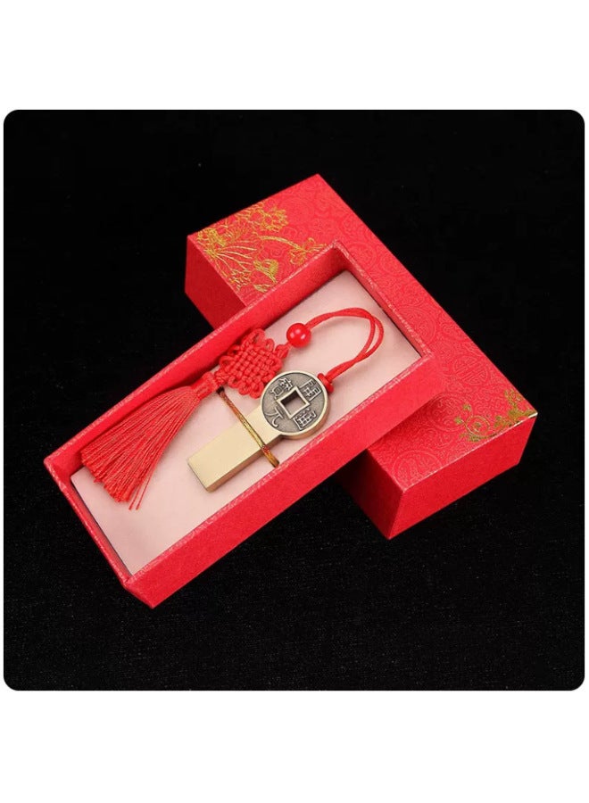 Creative USB Flash Drive Customization Chinese Style USB Flash Drive With Engraving And Printing Logo Gift Box Gift School Anniversary Wedding USB Flash Drive Gift Box Customization-Color:Copper Coin Usb Flash Drive + Red Gift Box-Capacity:1/2/4/8/16/32/64GB  - Image 1