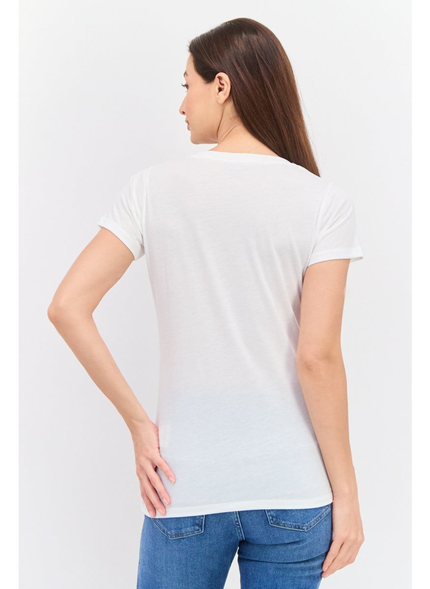Pepe Jeans - Women Round Neck Short Sleeves Brand Logo T-Shirt, Off White Combo - Image 1