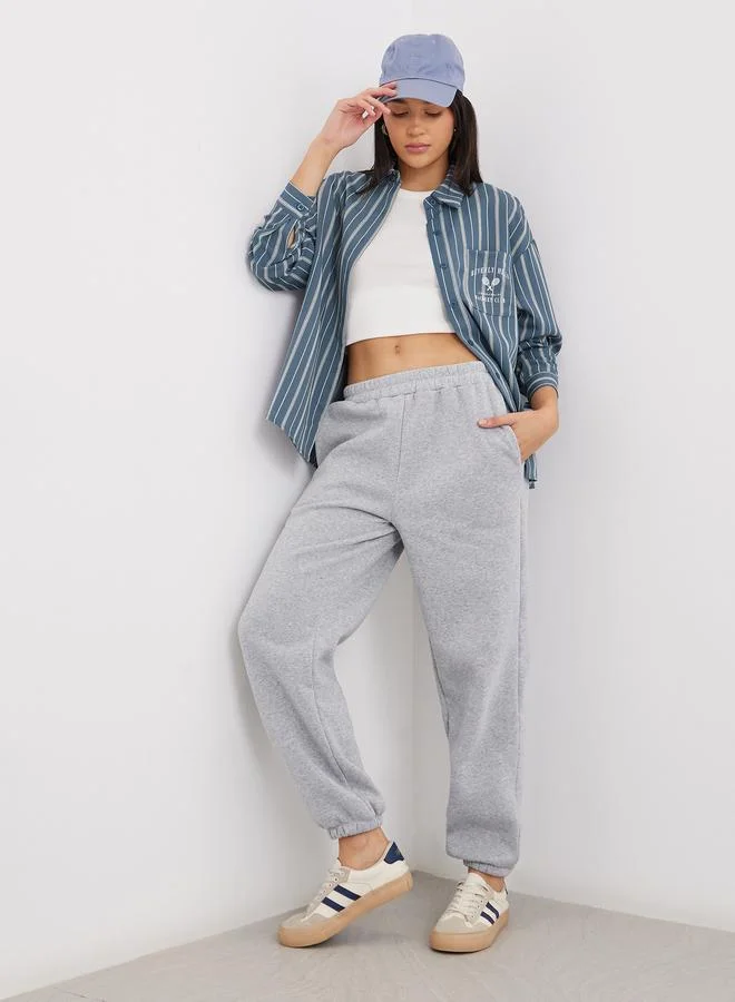 Styli Styli Blue Printed Chest Pocket Striped Oversized Shirt