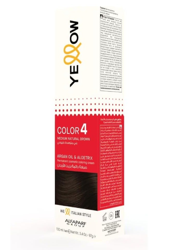 يلو ALFAPARF YELLOW COLOR PERMANENT 4 Medium Natural Brown 100ml - Image 1
