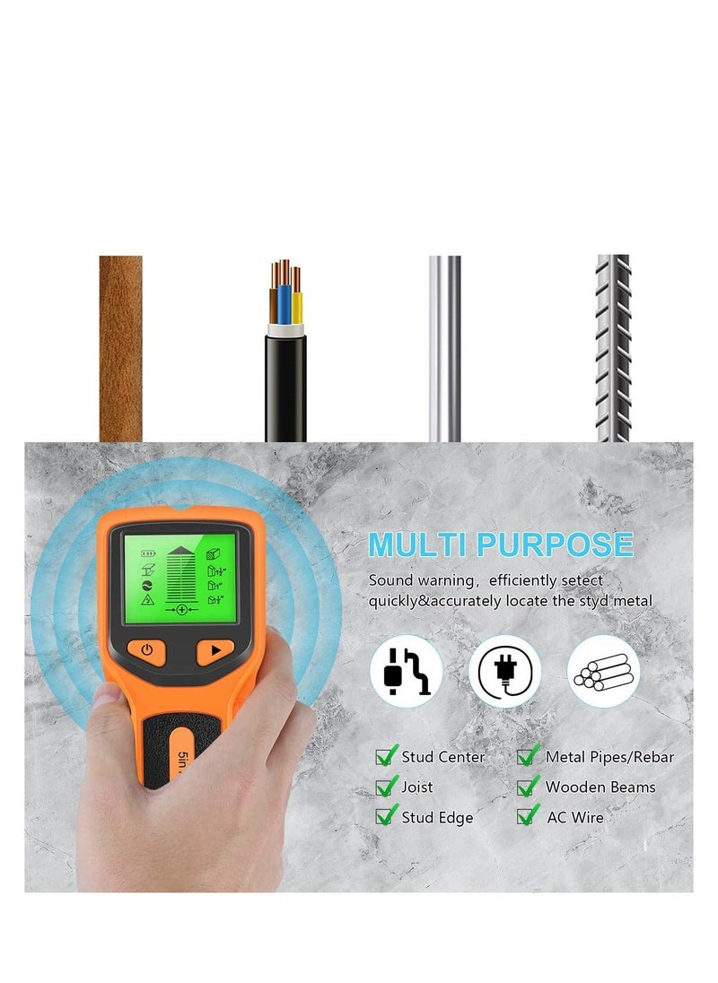 Generic - Stud Finder Wall Scanner, 5 in 1 Electronic Stud Sensor with Upgraded Smart Sensor, HD LCD ​Display and Audio Alarm for The Center and Edge of Metal, Studs, AC Wire, and Pipe Detection (Orange) - Image 1