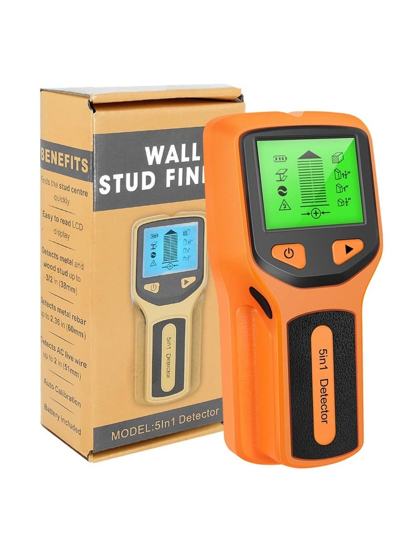 Generic - Stud Finder Wall Scanner, 5 in 1 Electronic Stud Sensor with Upgraded Smart Sensor, HD LCD ​Display and Audio Alarm for The Center and Edge of Metal, Studs, AC Wire, and Pipe Detection (Orange) - Image 1