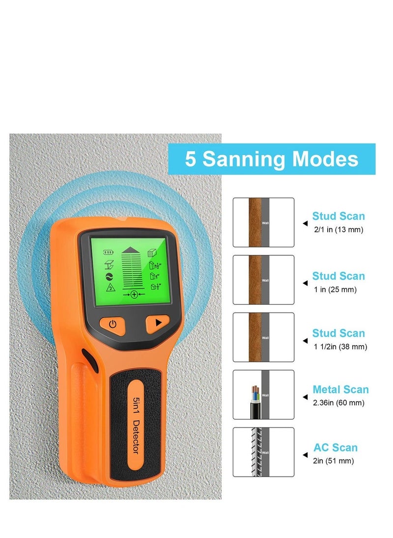 Generic - Stud Finder Wall Scanner, 5 in 1 Electronic Stud Sensor with Upgraded Smart Sensor, HD LCD ​Display and Audio Alarm for The Center and Edge of Metal, Studs, AC Wire, and Pipe Detection (Orange) - Image 1