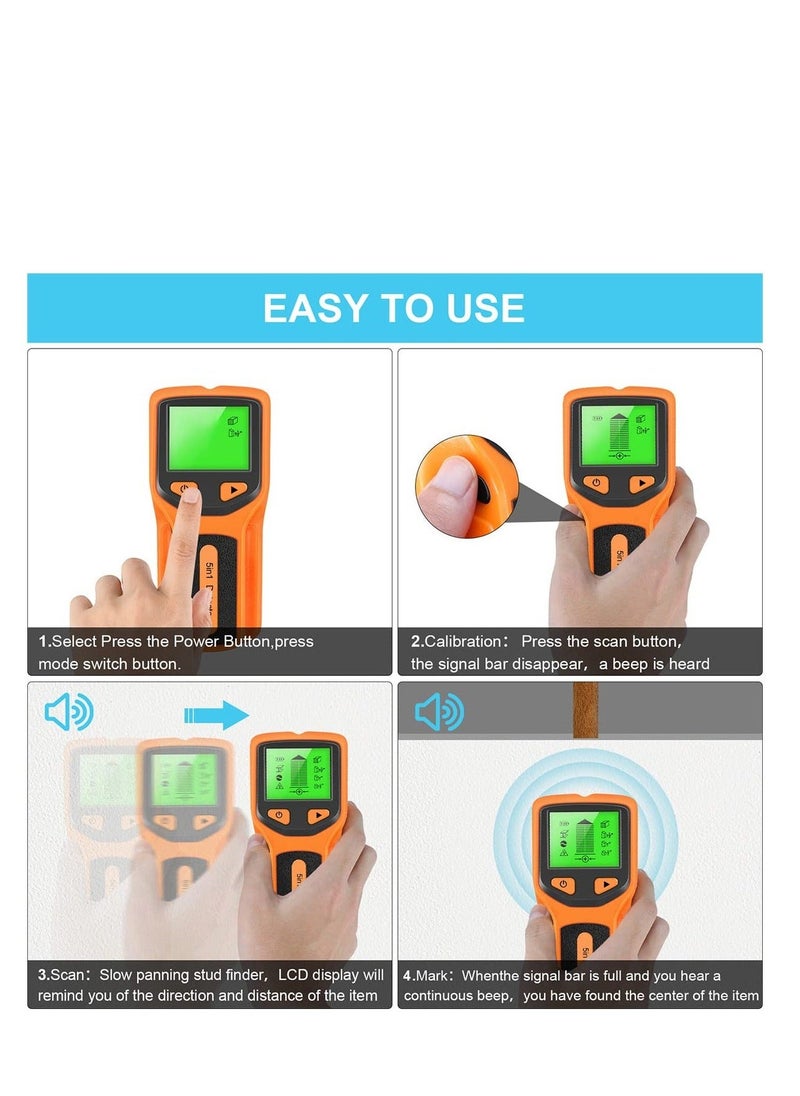 Generic - Stud Finder Wall Scanner, 5 in 1 Electronic Stud Sensor with Upgraded Smart Sensor, HD LCD ​Display and Audio Alarm for The Center and Edge of Metal, Studs, AC Wire, and Pipe Detection (Orange) - Image 1
