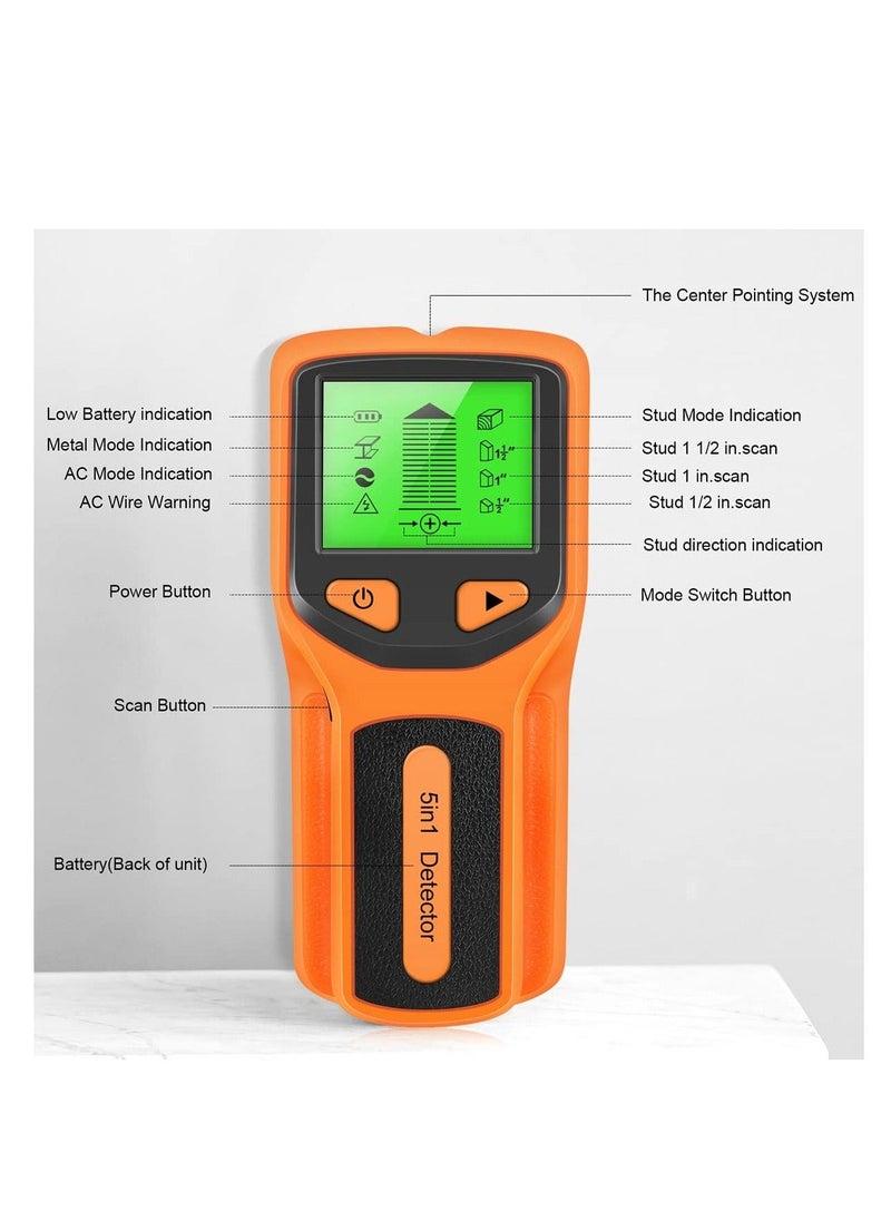 Generic - Stud Finder Wall Scanner, 5 in 1 Electronic Stud Sensor with Upgraded Smart Sensor, HD LCD ​Display and Audio Alarm for The Center and Edge of Metal, Studs, AC Wire, and Pipe Detection (Orange) - Image 1