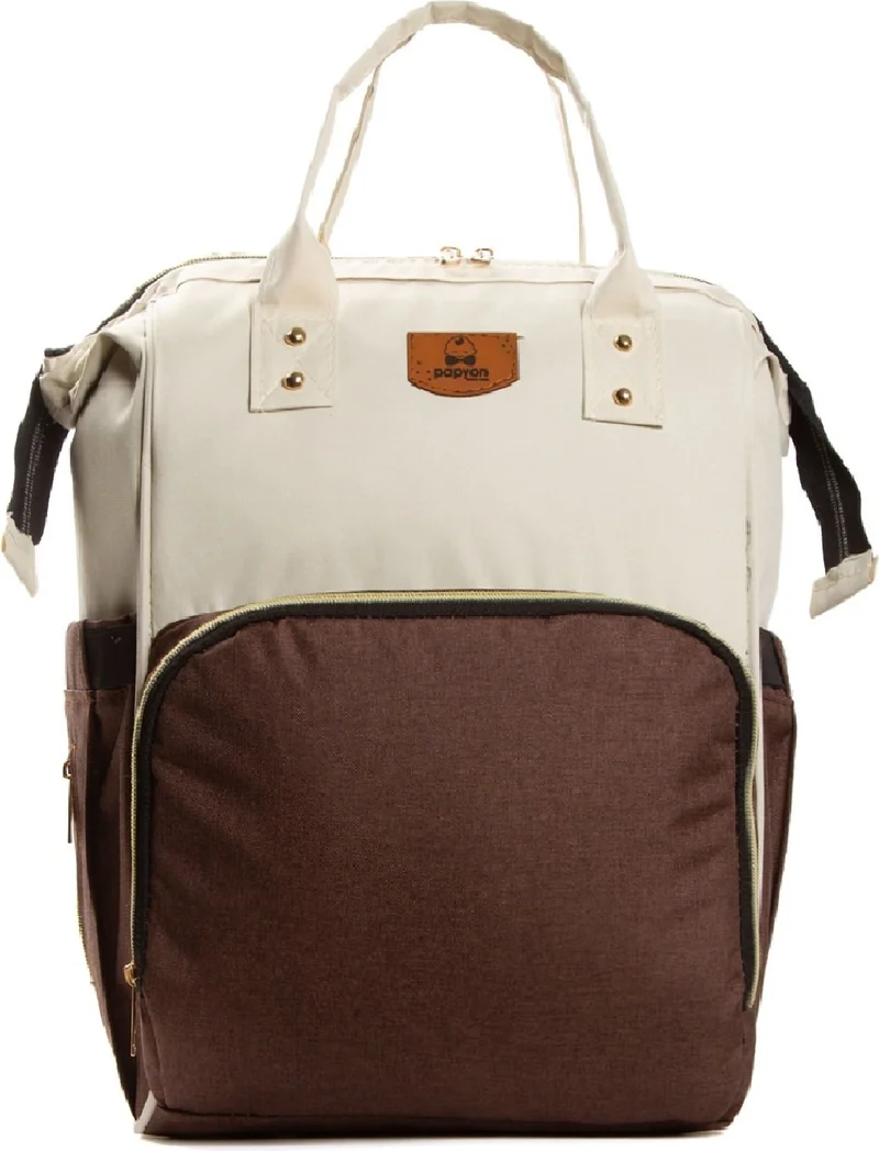 Papyon Baby Kids Mother Baby Care Backpack Feeding Bottle Thermos Compartment Metal Stroller with Hanger Apparatus Cream-Brown