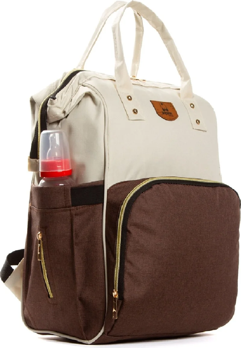 Papyon Baby Kids Mother Baby Care Backpack Feeding Bottle Thermos Compartment Metal Stroller with Hanger Apparatus Cream-Brown