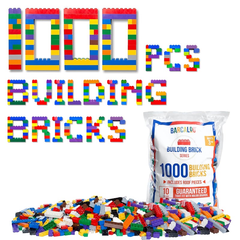 Barcaloo 1000 Piece Building Bricks Play Set, 10 Classic Colors Bulk Building Blocks, Generic Brick Building Parts, for Boys and Girls, Classic - Image 1