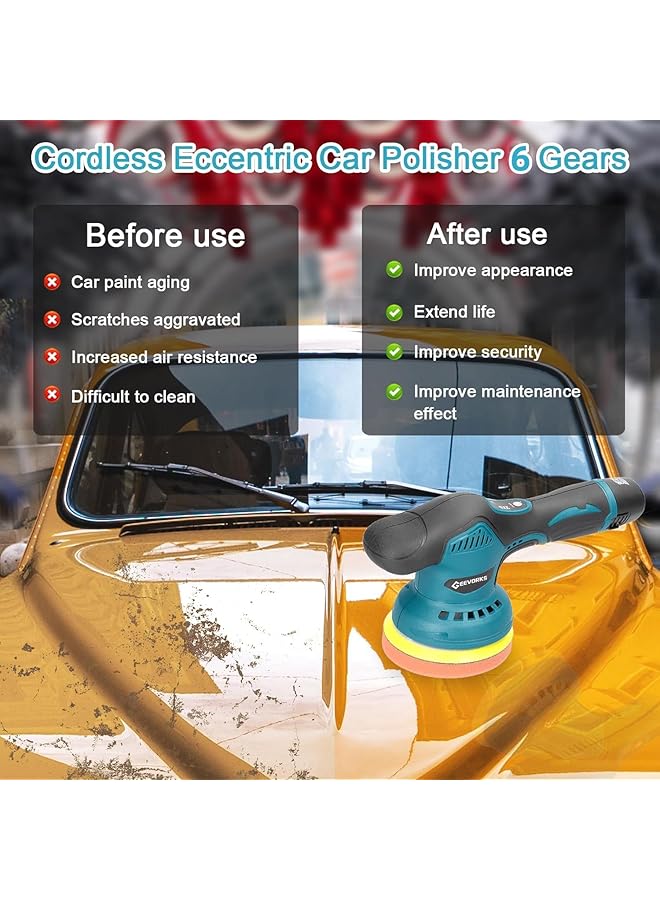 WEMART 21V Cordless Car Polisher 6 Inch Portable Buffer Polisher With 6 Variable Speed 2Pcs 2.0Ah Battery Home Diy Waxing Polishing Sponge Pads Kit For Car Polishing Waxing Sealing Glaze - Image 5