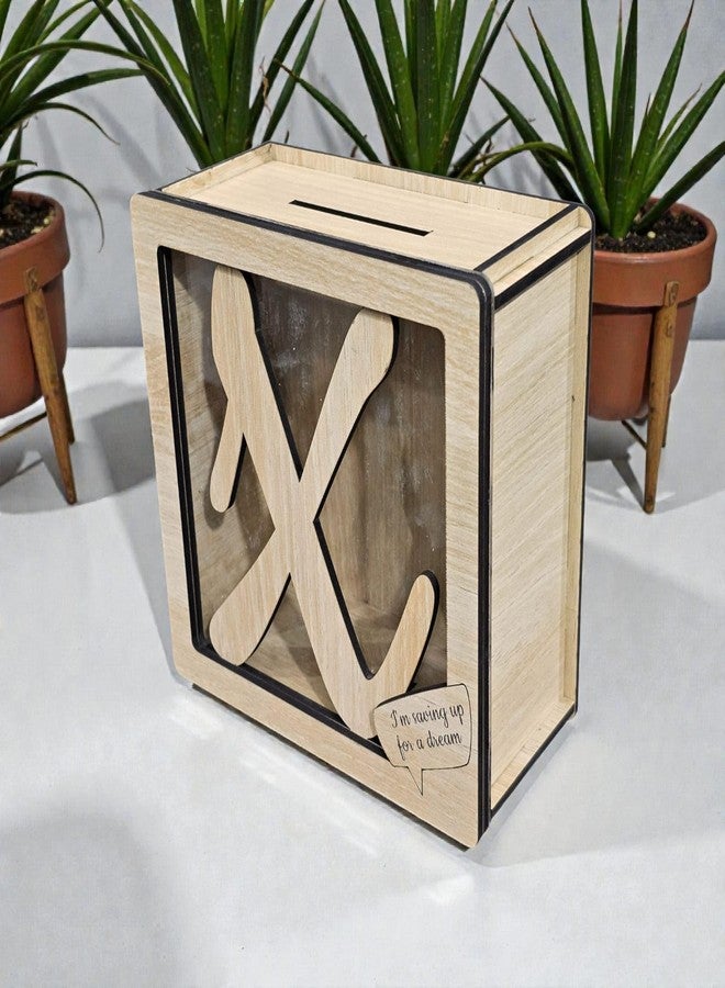 LACUM® Letter Piggy Bank – Custom Wooden Money Bank for Kids & Adults – Sunmica Coated Engineering Wood with Transparent Acrylic Front – Unique Gifts (Letter X) - Image 2