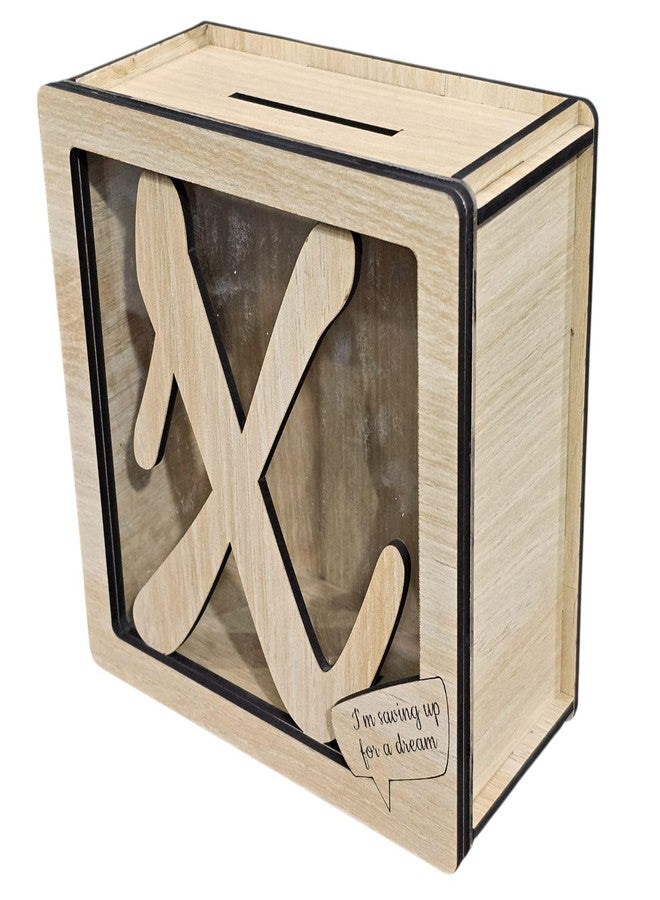 LACUM® Letter Piggy Bank – Custom Wooden Money Bank for Kids & Adults – Sunmica Coated Engineering Wood with Transparent Acrylic Front – Unique Gifts (Letter X) - Image 1