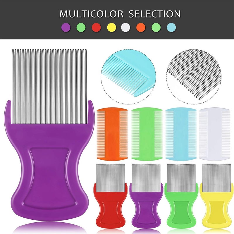 Maitys 8 Pieces Flea Lice Combs Double Sided Lice Removal Comb Hair Grooming Comb with Metal Teeth (Orange, Blue, Purple, White, 3.5 x 2 Inch, 3.54 x 1.57 Inch) - Image 2