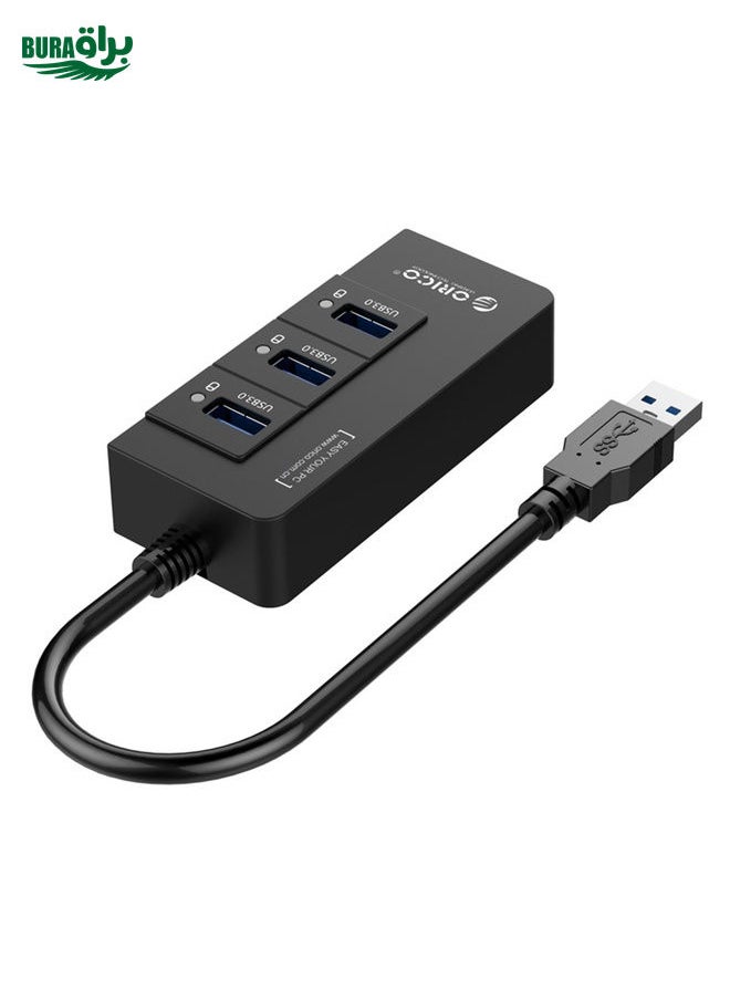 BURAQ - ORICO HR01-U3 ABS 3 Ports USB3.0 HUB Splitter with External RJ45 Gigabit Ethernet Network Card 5 Gbps for Laptops / Desktop / Ultrabook etc.(Black) - Image 1