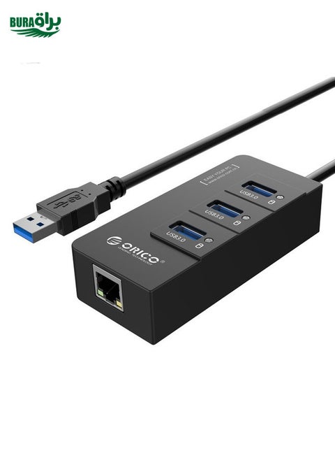 ORICO HR01-U3 ABS 3 Ports USB3.0 HUB Splitter with External RJ45 Gigabit Ethernet Network Card 5 Gbps for Laptops / Desktop / Ultrabook etc.(Black)