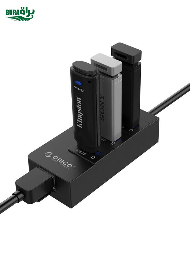 BURAQ - ORICO HR01-U3 ABS 3 Ports USB3.0 HUB Splitter with External RJ45 Gigabit Ethernet Network Card 5 Gbps for Laptops / Desktop / Ultrabook etc.(Black) - Image 1