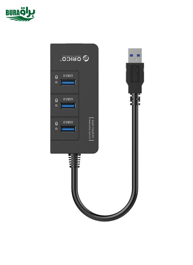 BURAQ - ORICO HR01-U3 ABS 3 Ports USB3.0 HUB Splitter with External RJ45 Gigabit Ethernet Network Card 5 Gbps for Laptops / Desktop / Ultrabook etc.(Black) - Image 1