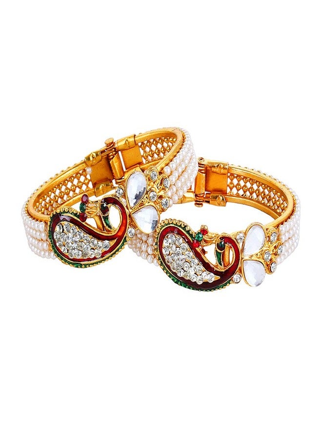 YouBella Dancing Peacock American Diamond Gold Plated Bangles for Women - Image 1